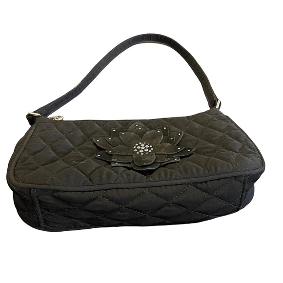 Vera Bradley Handbags - Vera Bradley Black Quilted Shoulder Bag With Floral Appliqué and Rhinestones